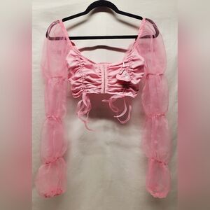 Nwt Dollskill Pink Sheer Sleeve Crop Top